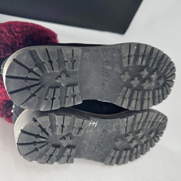 Sam Edelman Women’s Boots Bowen Black Suede Pink Fur Trim Lace Up Combat Sz 8 - Picture 5 of 7